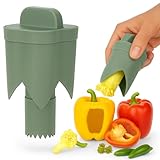 Paprikaentkerner 2-in-1 – Paprikakernentferner, Chili- & Jalapeño-Entkerner, Paprikaschneider, Samenentferner, Küchenwerkzeug für Gemüse (Green)
