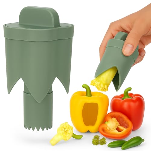 IRIMKIT - Paprikaentkerner 2-in-1 – Paprikakernentferner, Chili- & Jalapeño-Entkerner, Paprikaschneider, Samenentferner, Küchenwerkzeug für Gemüse (Green)