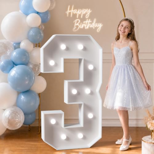 Tongjoy Marquee Numbers 4 Feet Tall Large Light up Numbers 3 for Decor
