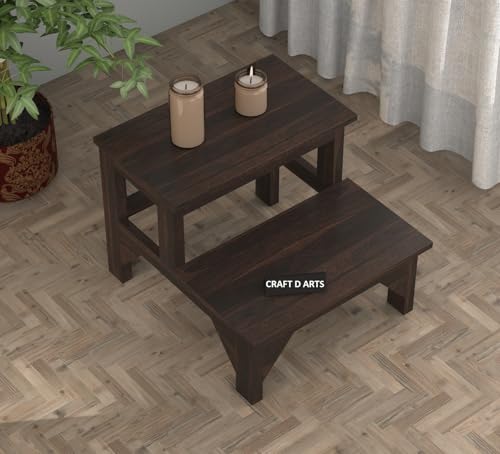 Image of CRAFT D ARTS Solid Sheesham Wood Double Step Stool for Kitchen | Two Step Stool for Adults and Kids | Heavy Duty for Kitchen, Bathroom | (Walnut Finish)