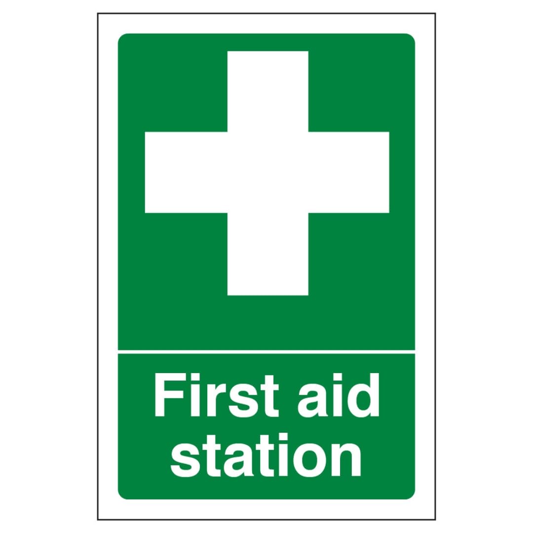 V Safety First Aid Station - Portrait 200 x 300 mm - 3mm Brushed Aluminium Composite Safety Sign