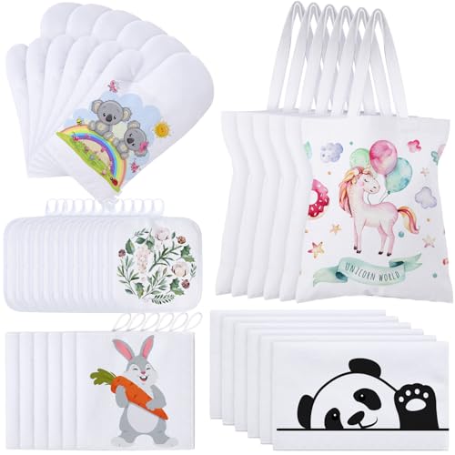 Buryeah 21 Pcs Sublimation Blanks Products Sets Include Sublimation Oven Mitts White Pot Holders Blanks Kitchen Towel Heat Resistance Oven Gloves Tote Bags Bulk Starter Kit Bundle for Kitchen