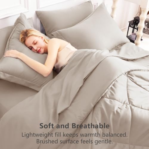 Image of CozyLux King Size Comforter Set Linen - 7 Pieces Bed in a Bag King, Luxury Soft Bed Set for All Seasons, Bedding Set with Down Alternative Comforter, Sheets, Pillowcases & Shams