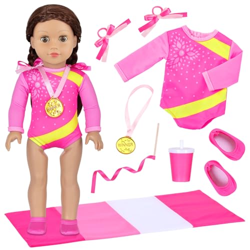Ecore Fun 18 Inch Doll Clothes and Accessories-Olympic Gymnastics Sports Set, 8 Pack Girl Doll Clothes Gymnastics Training Oufits for Play, No Doll