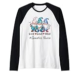 cute gnome live love heal genetics nursetee maglia con maniche raglan
