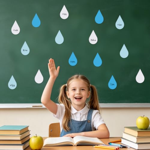 Image of Vuzvuv Blue White Raindrop Cutouts Paper for Bulletin Board Decorations