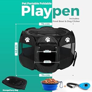Dog Playpen Indoor for Small, Medium and Large Dogs. Portable Dog Pen,Foldable & Pop up Puppy playpen Indoor & Outdoor Travel. Puppy Kennel Comes with Additional Toys and Bag.(Small-Black)