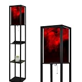 Floor Lamp with Shelves Abstract black red acrylic ink Fantastic chaotic black red pattern Modern Standing Tall Lamp USB Ports & Power Outlet Corner Lamp Nightstand Light for Living Room Bedroom