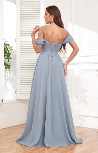 Off The Shoulder Bridesmaid Dresses for Women with Pockets Split Long Chiffon Formal Evening Dresses4