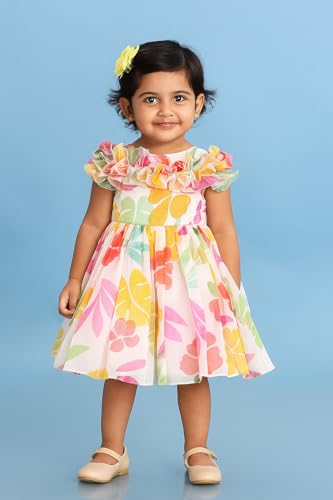 Image of Buy & Try Beautiful Off Shoulder Printed Georgette Birthday Dress for Baby Girls | Stylish Outfit for Kids | Comfortable & Trendy Off Shoulder Dress for Special Occasions
