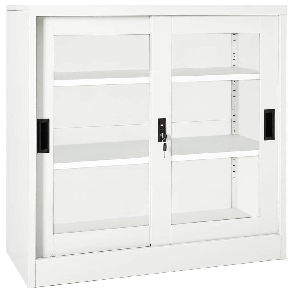 Armadio con porta scorrevole, in metallo, per aziende, ufficio, scuola, bianco, 90 x 40 x 90 cm, in acciaio (facile da montare)