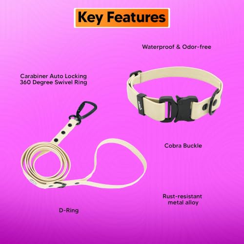 Image of Adil's Biothane Waterproof Dog Collar, Dog Leash & Collar Leash Combo | Heavy Duty TPU Coated Webbing | Adjustable Quick Release Buckle | Odour Resistant (Lemon White, L-22, Collar & Leash Combo)