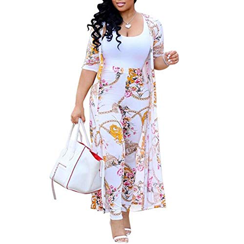 Womens Fashion Printed Long Cardigans 2 Piece Outfits,Long Sleeve Coat and Trousers Set2
