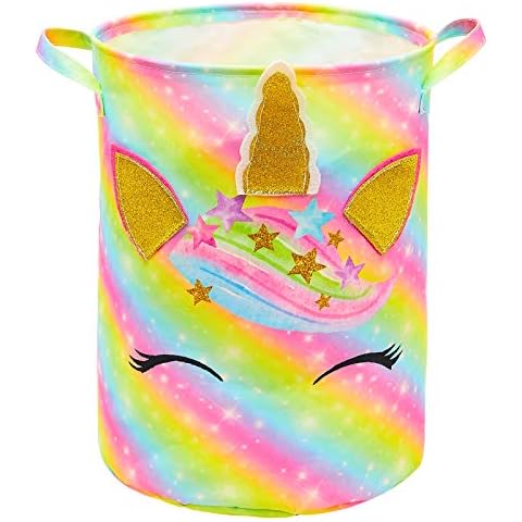 FIOBEE Unicorn Laundry Basket Rainbow Storage Bins Waterproof Nursery Hamper Canvas Toy Organizer for Kids Girls Bedroom Clothes Cover