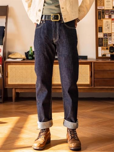 Men’S Casual Slim Straight Fit Heavyweight Selvedge Denim Full Length Jeans Zipper Fly Daily Wear Pants2