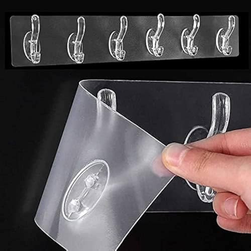 Image of 6IN1 Sticker Hooks WALL Hook Multi-Function Wall Mounted Hooks for Hanging Strong Sticker Sticky Plastic Self Adhesive Heavy Duty Home Kitchen Bathroom Key Hanger Frame Holder (Pack of 1)
