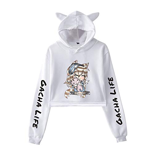 worclub Gacha Life Hooded Games Sudadera con Capucha Corta con Orejas de Gato Gacha Life para niñas y Mujeres