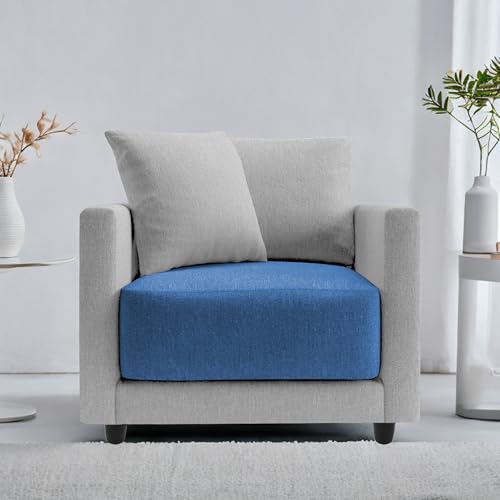Image of Casaliving Dominic 1 Seater Sofa Set for Living Room (Blue Grey Fabric) Premium Fabric Sofa