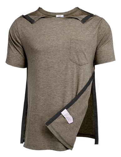 Deyeek Shoulder Surgery Shirts for Men Clothes After Rotator Cuff Surgery Tear Away Shirts Soft Adaptive Clothing