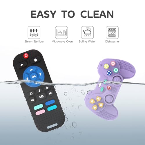 Image of Hooku 2 Pack Remote Teether for Baby, Silicone Teethers for Babies 6-12 Months, Baby Teething Toys for Babies 0-6 Months, Remote Control Toy, Infant Gifts for Boys Girls