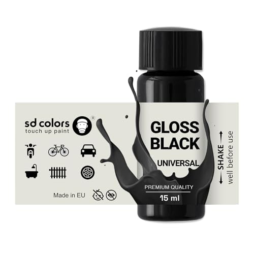 SD COLORS TOUCH UP PAINT UNIVERSAL GLOSS BLACK 15ml for Repair Stone Chips Scratches Car Moto Scooter Alloy wheels