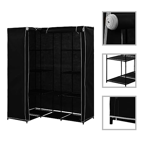 vidaXL Garde-Robe d'angle Penderie Armoire de Rangement Stockage Vêtements Meuble de Rangement Organisateur Chambre à Coucher Chaussures Noir