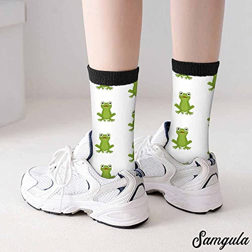 Image of Red Striped Crew Socks for Woman Size 6-8 Christmas Tree Moose Snowflake Dots Lines Girls Socks