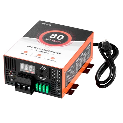Image of VEVOR RV Power Converter, 80 Amp, 110V AC to 12V DC RV Converter Battery Charger, Multi Stage Smart Charging, 13V to 16.5V Operating Range, Compatible with Lithium & Lead Acid Battery, for Camper
