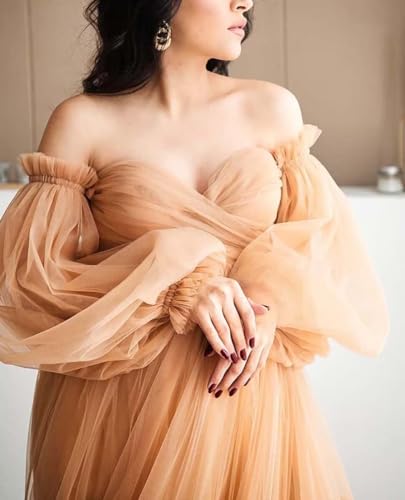 Puffy Long Sleeve Prom Dress Off The Shoulder Ball Gowns for Women Tulle Pregnant Formal Evening Dresses3