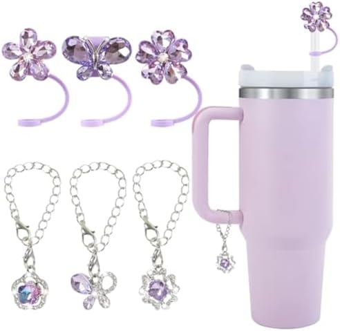 Stanley Cup Straw Cover & Initial Charms – Butterfly Style Silicone Topper For 30 & 40 Oz Tumblers, 10mm Diameter, Includes 2 Letter Charms (J)