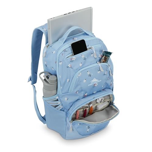 Image of High Sierra Swoop SG Backpack, Travel or Work Laptop Bookbag with Drop Protection Pocket, and Tablet Sleeve, One Size, Floral /Blue
