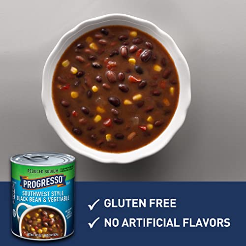 Image of Progresso Reduced Sodium Southwest Black Bean & Vegetable Soup, 18.5 oz | 25% Less Sodium Reduced From 550mg to 410mg per Serving, Black Beans, Corn, Tomatoes, Onions & Bell Peppers, Low Fat