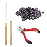 Orgrimmar Hair Extension Tool Kit Hair Extension Remove Pliers Pulling Hook 500 PCS Micro Silicone Rings Bead Device Tool Kits for Professional Hair Styling Tools Accessory (Dark Brown)