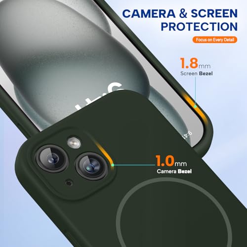 Image of Miracase Magnetic for iPhone 15 Plus Case, [Soft Anti-Scratch Microfiber Lining], Compatible with MagSafe, Liquid Silicone Shockproof Drop Protection Phone Case for 15 Plus, Dark Green