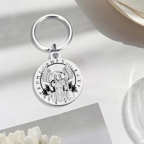 Image of Alotozo Norse Viking Keychain for Men Women - Compass, Tree of Life, Wolf, Odin, Ravens Mythology Gift for Birthday Christmas