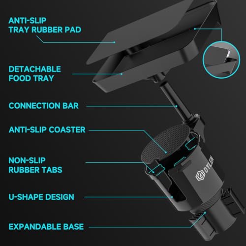 DYLEN Car Cup Holder Tray, Cup Holder Expander Adapter for Car, 9.5” Detachable Car Food Tray Table for Eating, Road Trip Essentials Fits Yeti, Hydro Flask 16-46 oz - Image 3