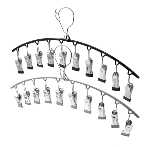 2 Pack Stainless Steel Sock Dryer,Sock Hangers for Drying,Sock hanger for washing line with 10 Anti-Slip Pegs,(Black&Gray)