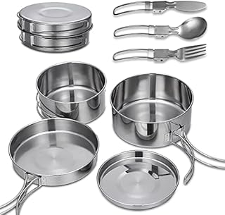 ATPWONZ 7Pcs Camping Cookware Set,Camping Cutlery Set,Stainless Steel Camping Cooking Kit,Camping Plates and Cutlery Set,Camping Pan Set for Backpacking Camping Hiking