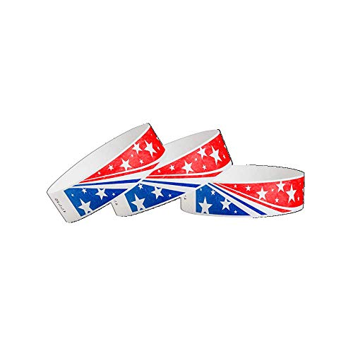 Image of 500 WristCo Star Stream USA Tyvek Wristbands for Events - Patriotic July 4th Stars & Stripes Independence Day Bracelets - Waterproof Recyclable Tear Resistant Paper Wrist Bands for Admission