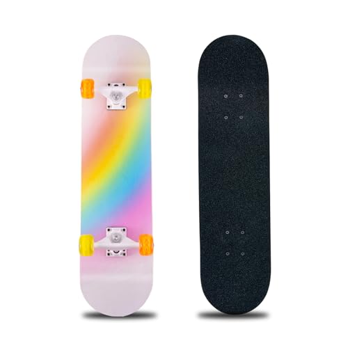 Monopatín, monopatín completo de 31 x 8 pulgadas, madera de arce de 8 capas, rodamientos ABEC-11 y ruedas 95A, monopatines estándar para niños, adolescentes, adultos, principiantes (Rainbow CX)