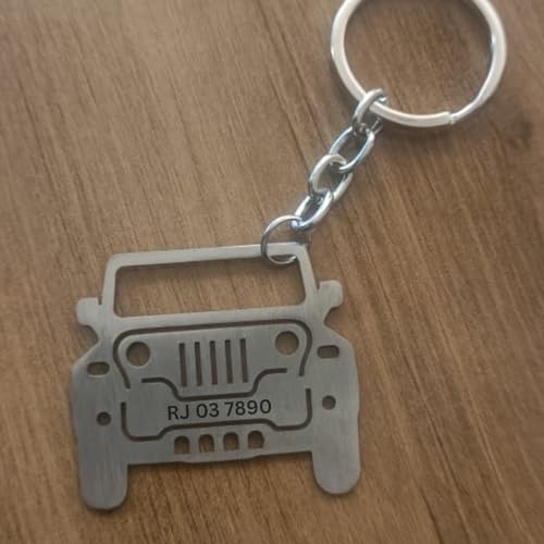 Image of Personalized Laser Engraved Stainless Steel Car Keychain Custom Silver Matte Finish Keyring with Number for Men Ideal Gift for Car Lovers, Father�s Day, and Special Occasions