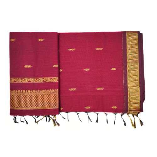 Image of Pure Kalyani Cotton Saree | Zari Border & Blouse Piece - Lata Gadwal Design | Traditional Saree