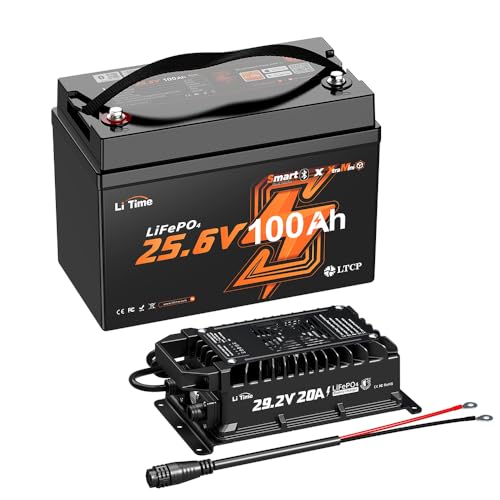 Image of LiTime 24V 100Ah Mini Bluetooth Lithium Battery with 20A IP67 Waterproof Charger, 6000+ Deep Cycle, Group 31+ Size, Built-in 100A BMS for Marine Boat Trolling Motor Off-grid RVs