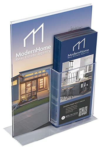 Set of 12, Clear Acrylic Sign Frames for 8.5 x 11-Inch Images with Brochure Dispenser for Countertop Use