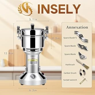 INSELY Grain Mill Grinder 300g High Speed Food Grain Mill Stainless Steel See...