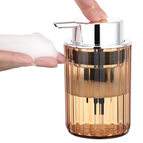Image of Segbeauty 10oz Plastic Amber Foam Soap Dispenser for Kitchen Sink, 300ml Bathroom Foaming Countertop Soap Dispensers, Foam Pump Bottle Empty, Shaving Face Wash Liquid Pump Foamer Bottles Dispenser