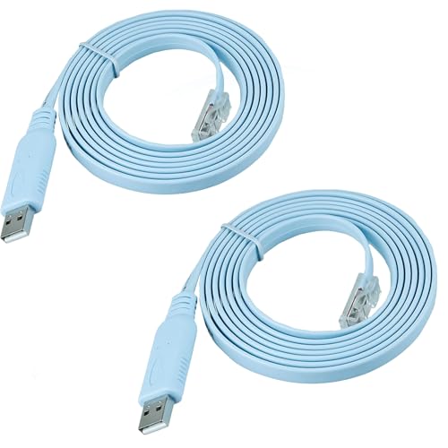 Vulcyxa 2 Cable de Consola, Console Cable USB a RJ-45 1.8m para Routers, Switches y Firewalls, Compatible con Windows, Mac OS, Linux, Cables de Conexión para Configuración (Azul)