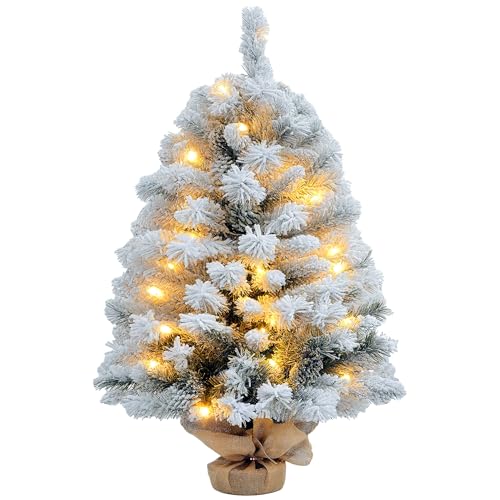 HOMCOM Árvore de Natal 92 cm árvore de Natal artificial neve com 50 luzes LED 133 ramos 14 ananás e suporte de metal árvore de Natal para sala de estar interior verde