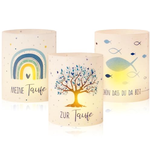 BETESSIN 12 Windlicht Tischdeko Taufe Teelicht Lichthülle Schön dass du da bist Mini Kerzen Deko Blau Kommunion Tischlichter Weihnachten Konfirmation Erstkommunion Teelicht Kerzen Dekoration