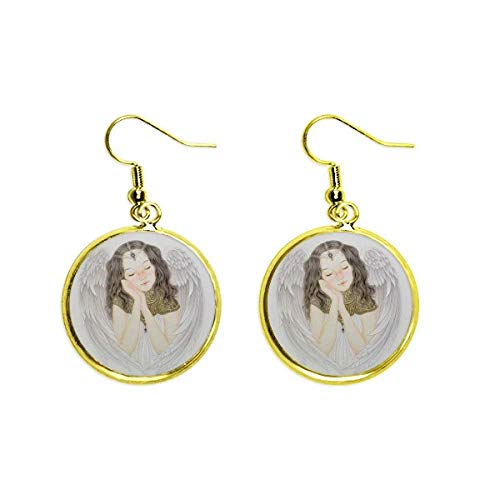 Pendientes chica bonita pintura china largos dorados con ala blanca para mujer